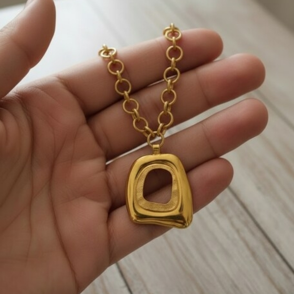 Chunky Gold Square Necklace for Women, 14K Gold Plated Vintage Boho Big Matte - Picture 7 of 11